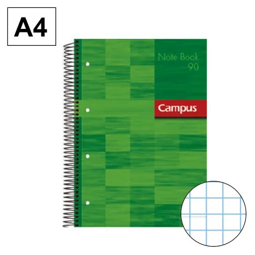 Caderno Espiral Capa Extradura A4 80Fls 90GR Quadriculado 5mm Verde – Campus