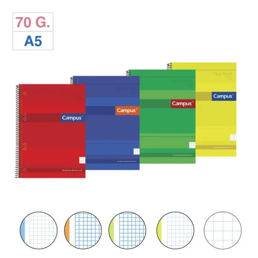 Caderno Espiral Campus A5 Capa Dura 160 Folhas Microperfurado Quadriculado 5 mm – Campus