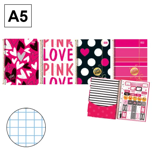 Bloco Espiral Capa Dura A5 80 Fls 70g Quadriculado 4mm Love Pink – Campus