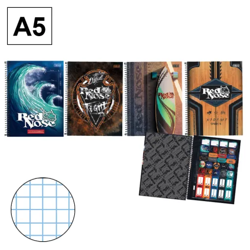 Bloco Espiral Capa Dura A5 80 Fls 70g Quadriculado 4mm Red Nose – Campus
