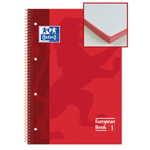 Bloco Espiral Capa Extradura A4+ 80 Fls 90g Quadriculado 5mm Vermelho - Oxford