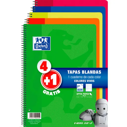 Bloco Espiral Oxford Fólio 80 Fls Quadriculado 4 mm (Pack 4+1) – Oxford
