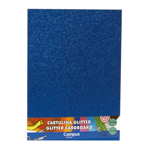 Cartolina Campus A4 Azul Purpurina Glitter 3Un. - Campus