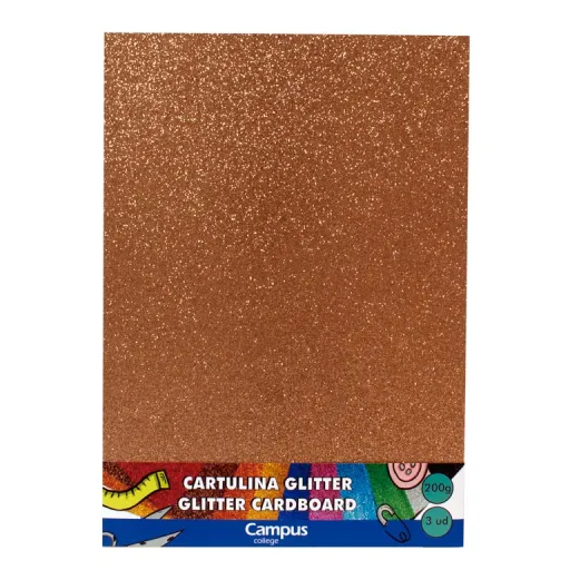 Cartolina Campus A4 Castanho Purpurina Glitter 3Un. - Campus
