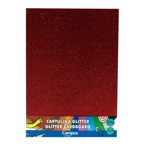 Cartolina Campus A4 Vermelho Purpurina Glitter 3Un. - Campus