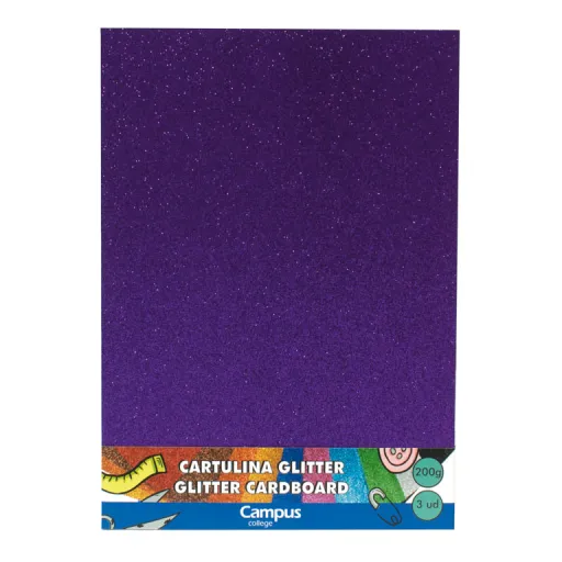 Cartolina Campus A4 Violeta Purpurina Glitter 3Un. - Campus