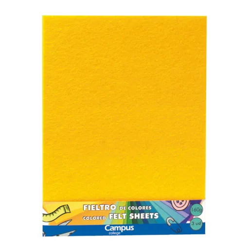 Folhas de Feltro Campus 23x30,5 Amarelo – 3 Unidades