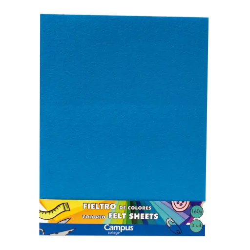Folhas de Feltro Campus 23x30,5 Azul Claro – 3 Unidades