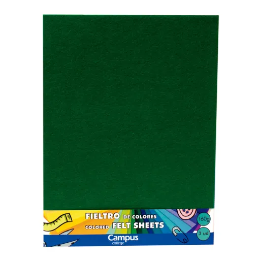 Folhas de Feltro Campus 23x30,5 cm 160g - Verde (Pack de 3) - Campus