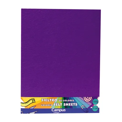 Folhas de Feltro Campus 23x30,5 cm 160g - Violeta (Pack de 3) - Campus