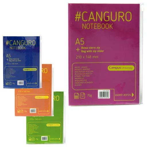 Bloco A5 Canguro 32 Fls 70g Linhas Cores Sortidas com Bolsa Zip - Campus