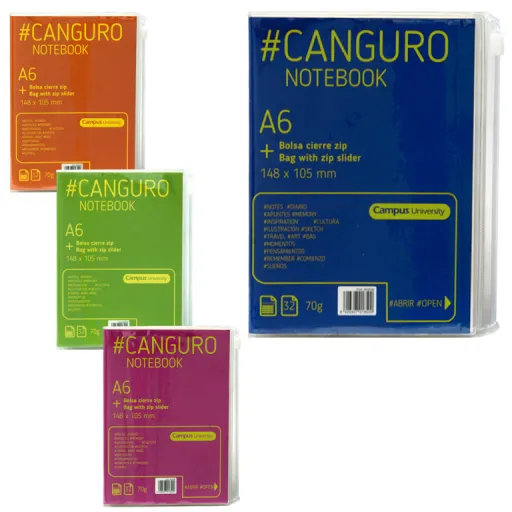 Bloco A6 Canguro 32 Fls 70g Linhas Cores Sortidas com Bolsa Zip – Campus