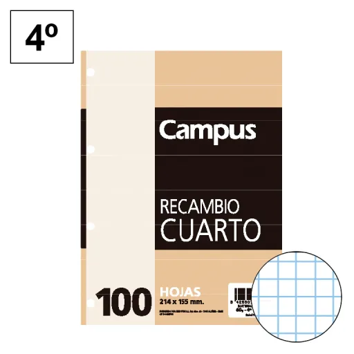 Recargas de Folhas 155 x 215 mm 100 Fls 60GR Quadricula 4mm – Campus