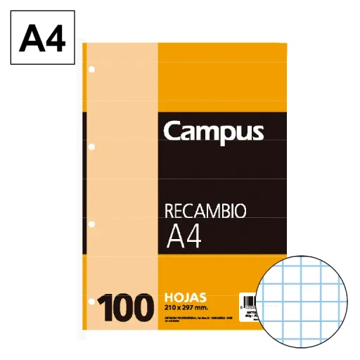 Recargas de Folhas A4 100 Fls 60GR Quadricula 4mm – Campus