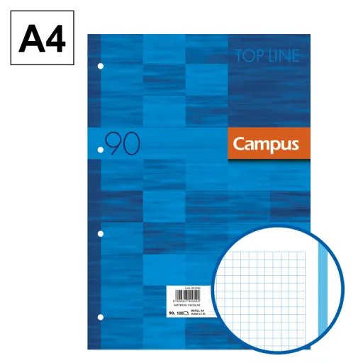 Recargas de Folhas A4 100 Fls 90GR Quadricula 5mm Azul – Campus