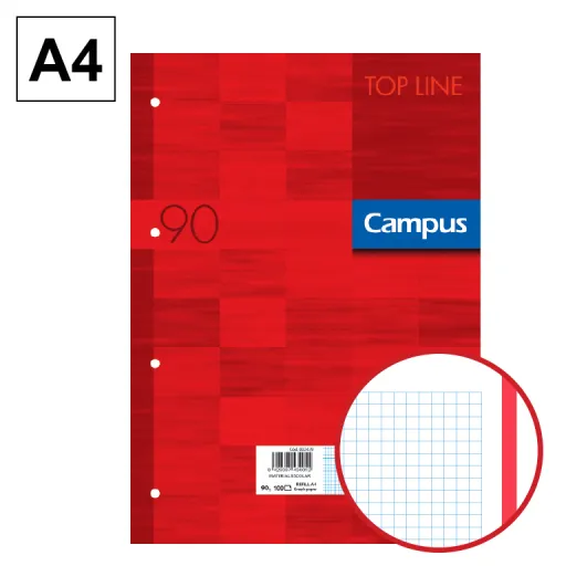 Recargas de Folhas A4 100 Fls 90GR Quadricula 5mm Vermelho – Campus