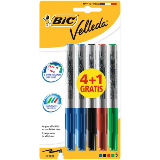 Marcadores para Quadro Branco BIC Velleda Board 1,4 mm 4+1 – BIC