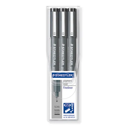 Marcador Fineliner Staedtler Preto – Pack 3 Unidades + Oferta Portaminas