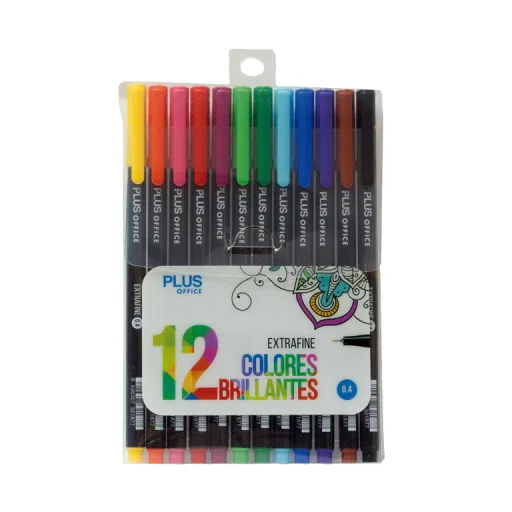 Marcador Permanente Plus Extrafino 12 Cores – Plus Office