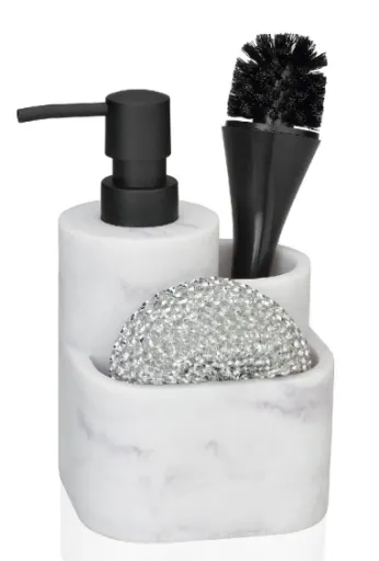 Dispensador de Cozinha 3 em 1 Andrea House Efeito Mármore Branco em Poliresina 18 cm