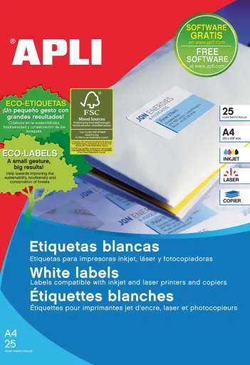 Etiquetas Autocolantes 63,5x38 mm Pastas Arquivo 25 Folhas Branco