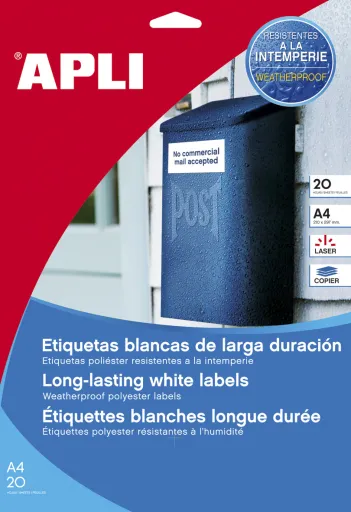 Etiquetas Autocolantes A4 Ø30,0 Resistentes à Intempérie Branca 20 Folhas