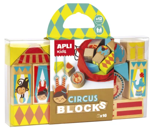 Jogo Blocos de Madeira Tema Circo – 16 Peças – Apli