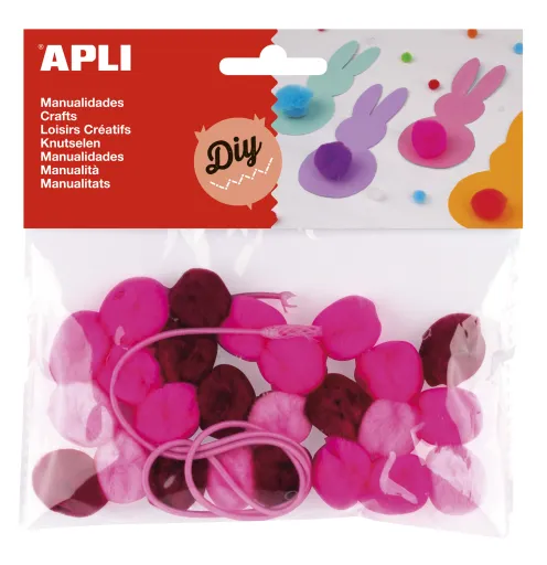 Kit Manualidades – Cordas Elásticas e Pompons Rosa – 25 Un. – Apli