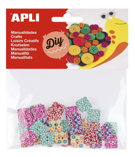Kit Manualidades – Botões de Madeira Impressos – 35 Un. – Apli