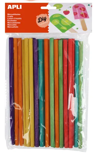 Kit Manualidades – Varas de Madeira Coloridas – 25 Un. – Apli