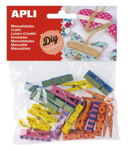 Kit Manualidades – Mini Molas em Madeira Decorada – 20 Un. – Apli