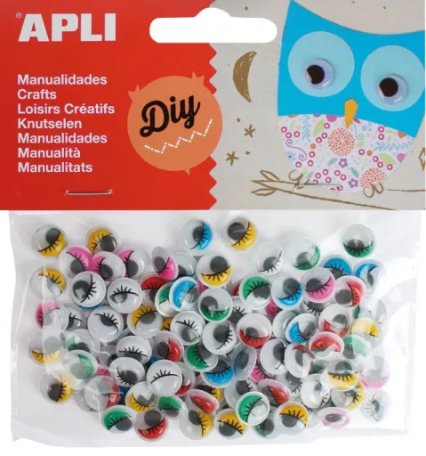 Kit Manualidades Olhos Móveis Coloridos com Pestanas 100un. – Apli