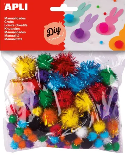 Kit Manualidades Pompons Brilhantes 22/18/14/10mm 78un. – Apli