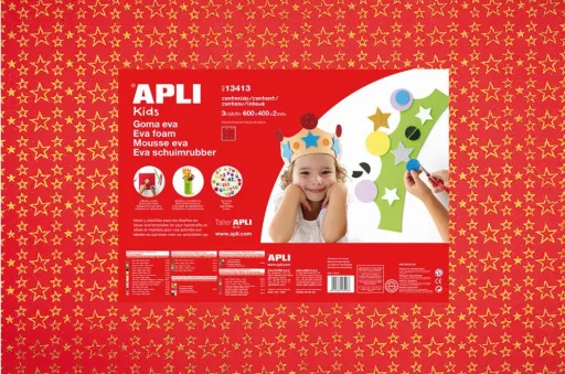 Folhas de Borracha Eva Vermelho com Estrelas Douradas 400x600x2mm 3un. – Apli