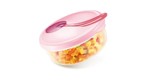 Prato Fundo de Viagem com Colher Papu Papi Tescoma Rosa – Infantil e Prático
