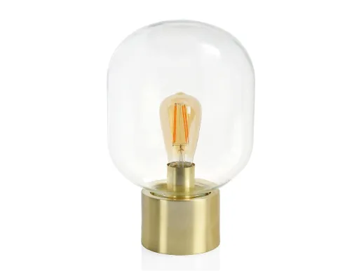Candeeiro de Mesa Balão em Vidro e Metal Dourado – Andrea House