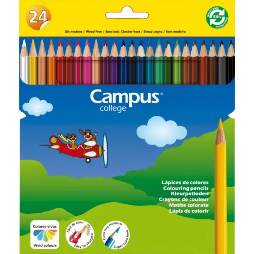 Lápis de Cor Reciclado Hexagonal 24 Cores - Campus