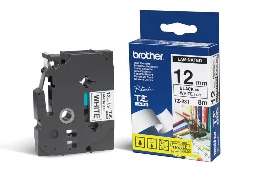 Fita Brother P-Touch Branco/Preto 12 mm X 8 M