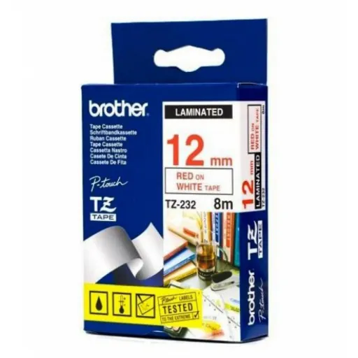 Fita Brother P-Touch Branco/Vermelho 12 mm X 8 M