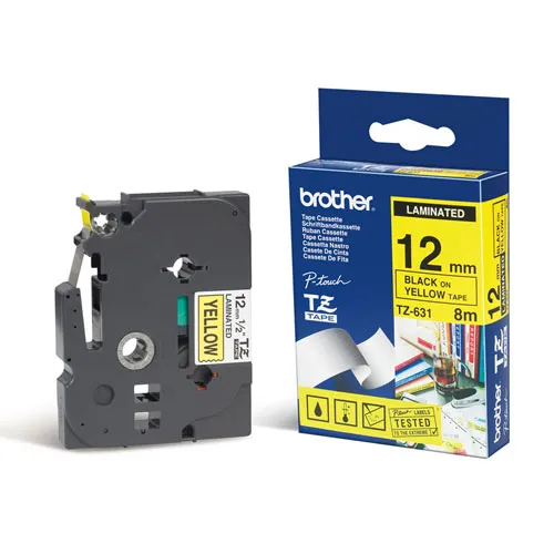 Fita Brother P-Touch Amarelo/Preto 12 mm X 8 M