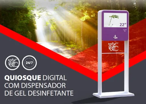 Quiosque Digital com Dispensador Gel Desinfetante Covid-19