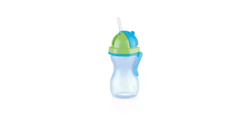 Garrafa com Palhinha Bambini Azul – Silicone Flexível com Vedação e Escala