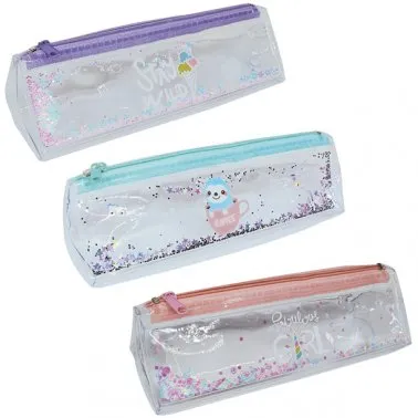 Estojo Triangular Transparente com Glitter – Campus