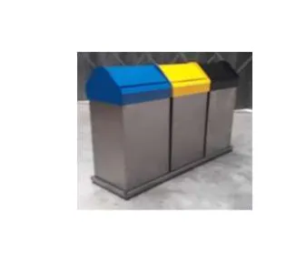 Ecoponto de Três Unidades de Reciclagem com Tampas Basculantes em Chapa de Aço com Pintura Epoxy