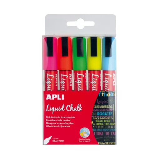 Marcadores de Giz Líquido Ponta Redonda 5,5 mm Cores Sortidas (Pack 5 Un.) – Apli