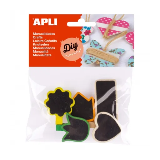 Mini Clipes de Madeira com Acabamento em Quadro Negro – 5 Unidades – Apli