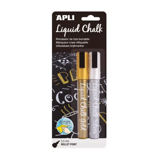 Marcadores de Giz Líquido Ponta Redonda 5,5 mm Ouro e Prata (Pack 2 Un.) – Apli