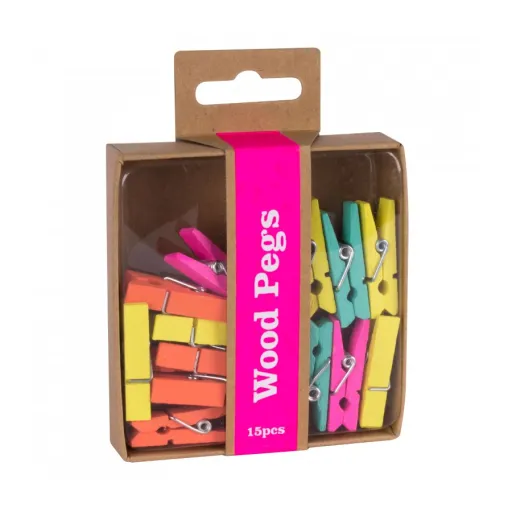 Clipes de Madeira Fluor Collection 15 Unidades