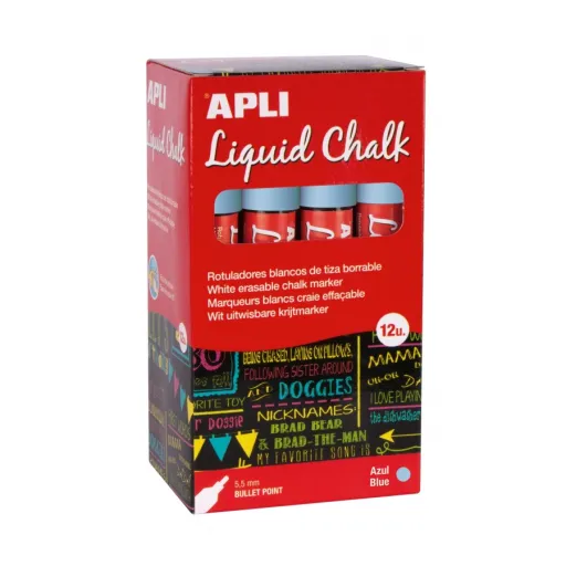 Marcador de Giz Líquido Ponta Redonda 5,5 mm Azul (Caixa 12 Un.) – Apli