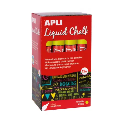 Marcador de Giz Líquido Ponta Redonda 5,5 mm Amarelo (Caixa 12 Un.) – Apli